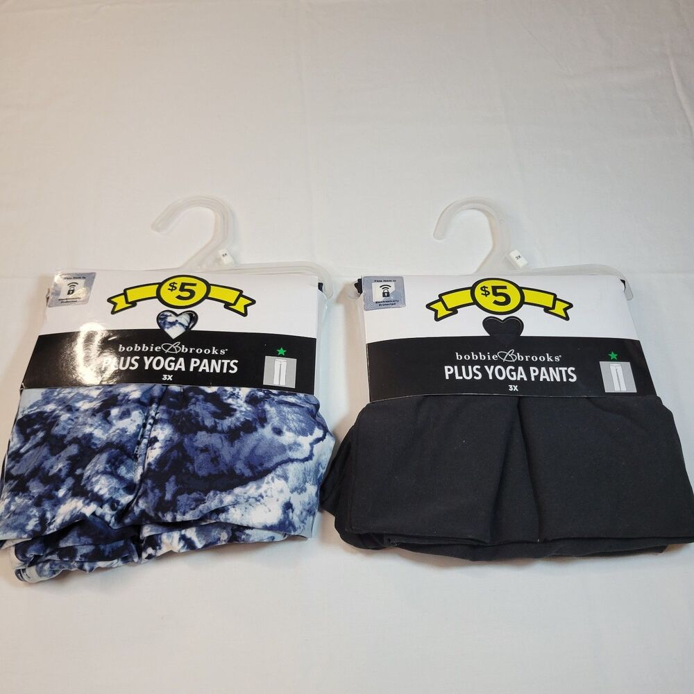 Bobbie Brooks Yoga Pants Womens 3X Black Blue Tie Dye Lot 2 New Sweatpants Leg